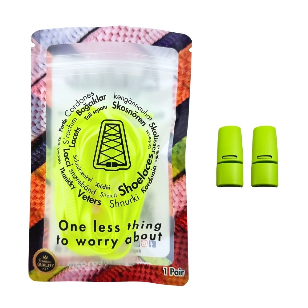 Elastische veters zonder strikken plat 8mm magnetische sluiting fluorescerend groen in luxe verpakking