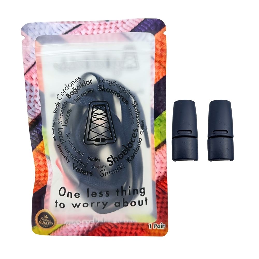 Elastische veters zonder strikken plat 8mm magnetische sluiting marineblauw in luxe verpakking