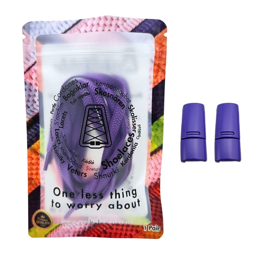 Elastische veters zonder strikken plat 8mm magnetische sluiting paars in luxe verpakking