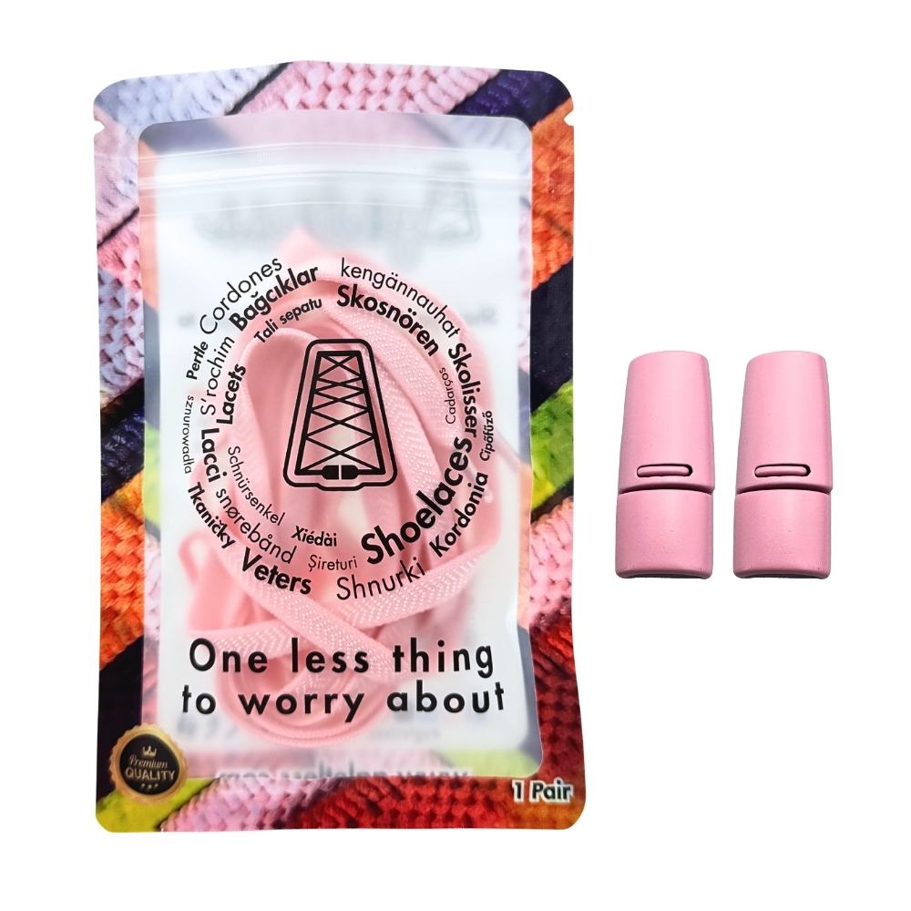 Elastische veters zonder strikken plat 8mm magnetische sluiting roze in luxe verpakking