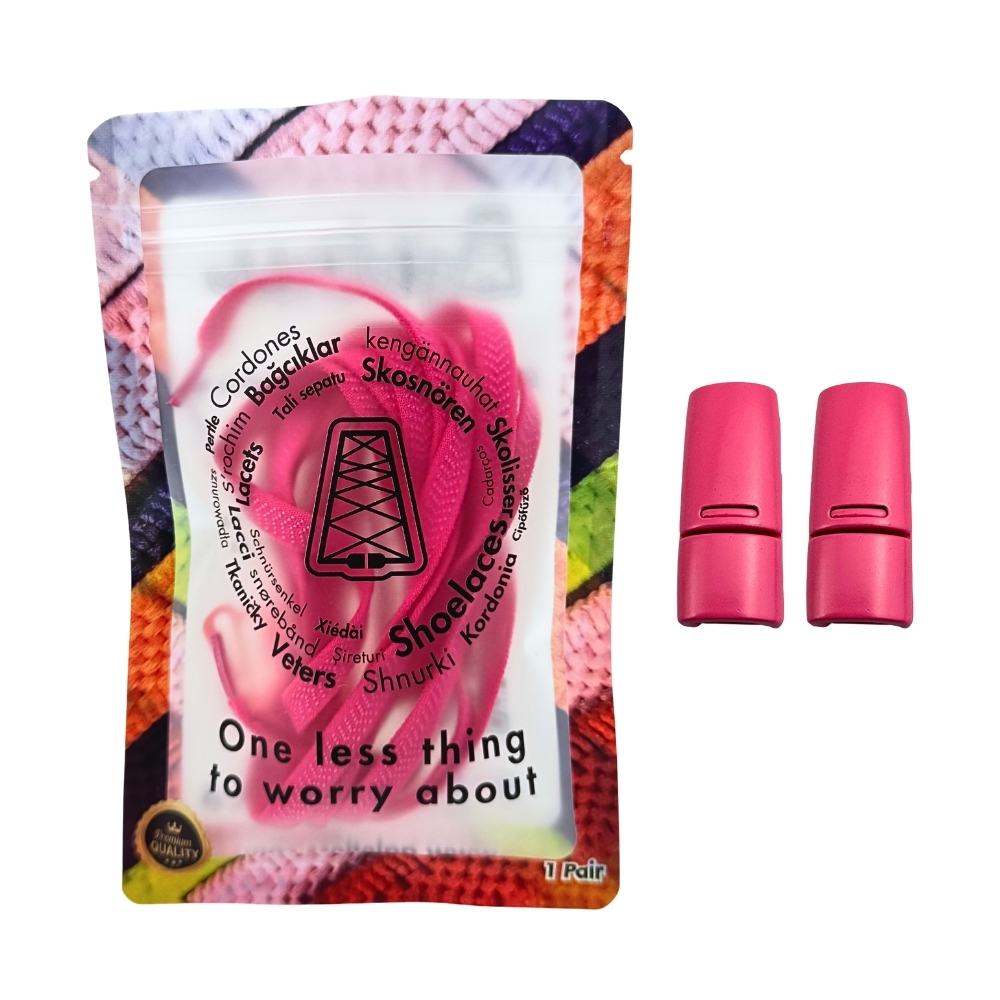 Elastische veters zonder strikken plat 8mm magnetische sluiting rozenrood in luxe verpakking