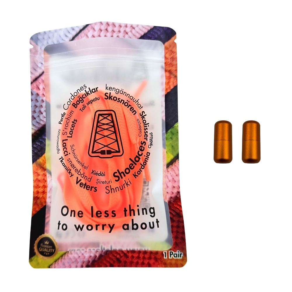 Elastische veters zonder strikken plat 8mm metalen draai capsule oranje in luxe verpakking