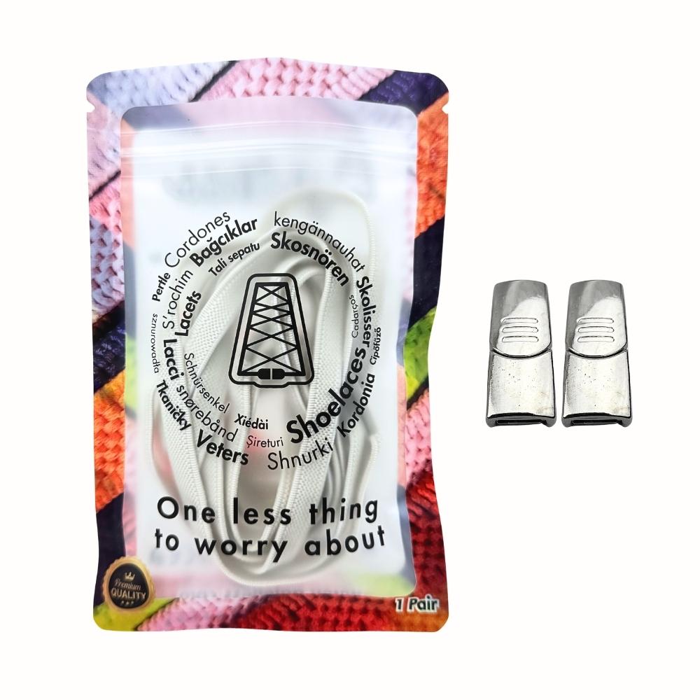 Elastische veters zonder strikken plat 9mm magnetische sluiting beige in luxe verpakking