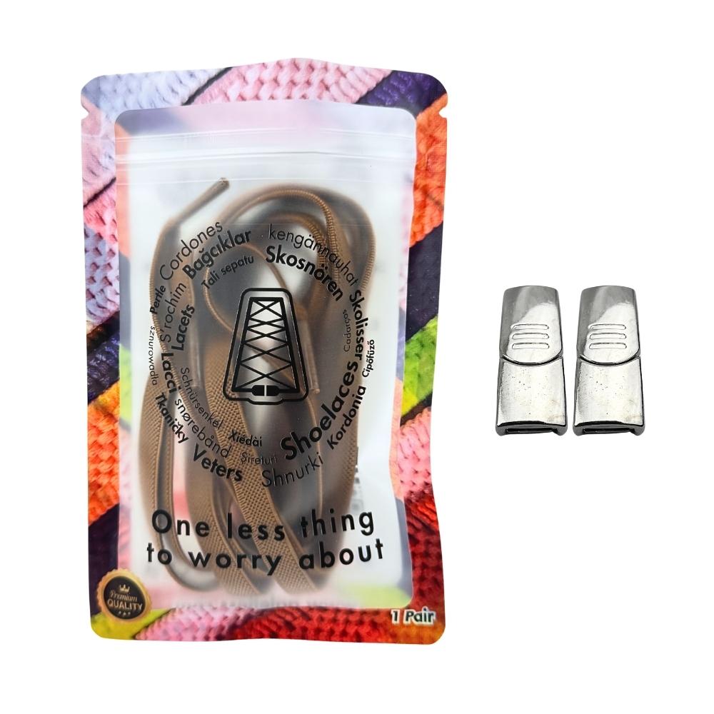 Elastische veters zonder strikken plat 9mm magnetische sluiting bruin in luxe verpakking