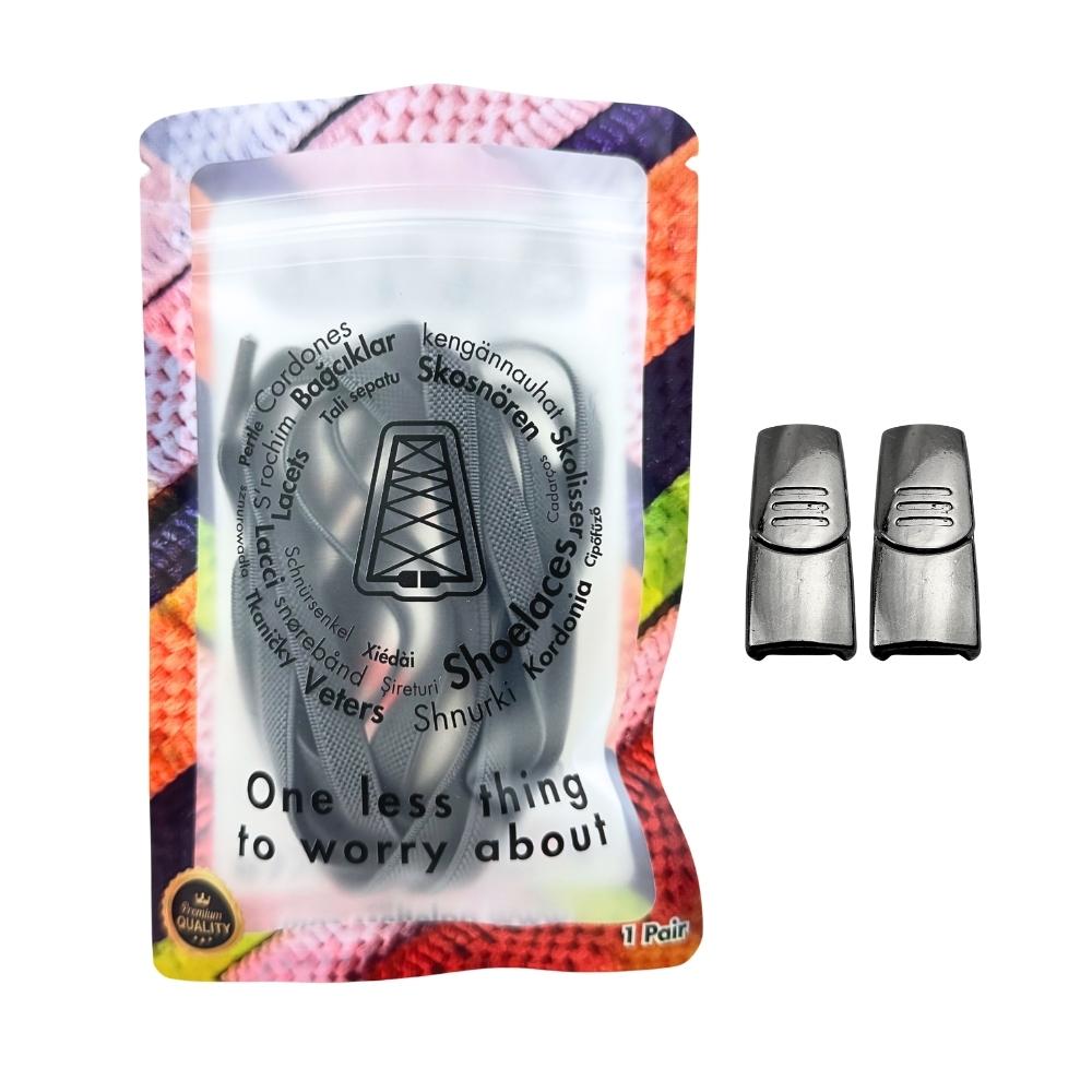 Elastische veters zonder strikken plat 9mm magnetische sluiting donkergrijs in luxe verpakking