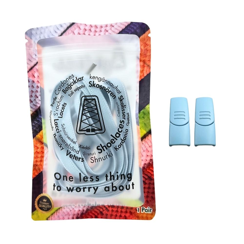 Elastische veters zonder strikken plat 9mm magnetische sluiting lichtblauw in luxe verpakking
