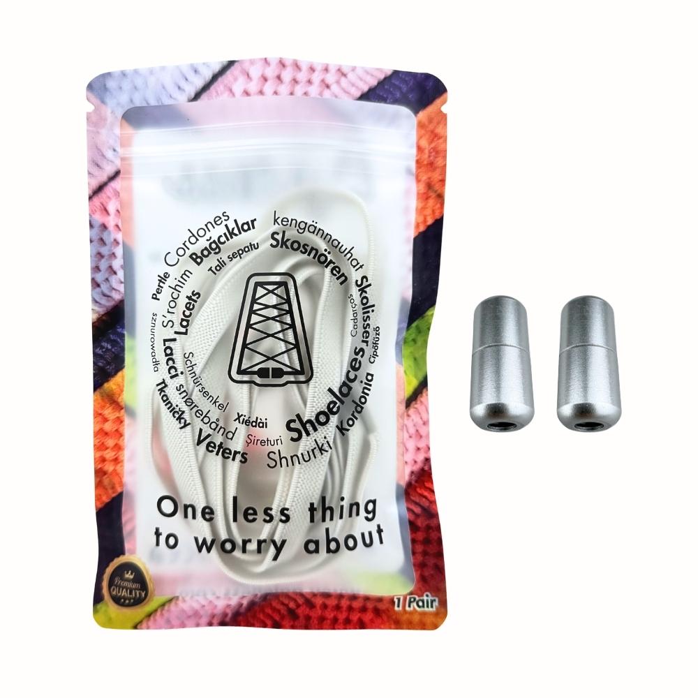 Elastische veters zonder strikken plat 9mm metalen draai capsule beige in luxe verpakking