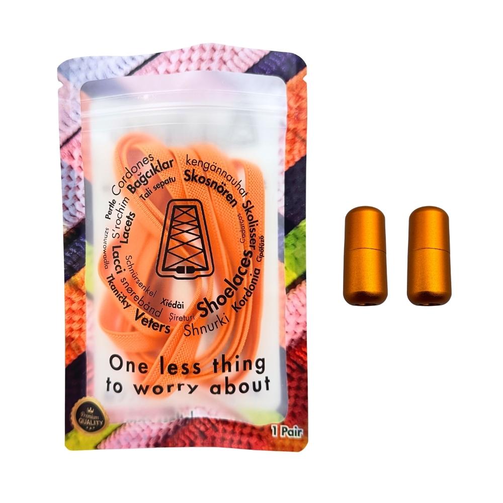 Elastische veters zonder strikken plat 9mm metalen draai capsule oranje in luxe verpakking