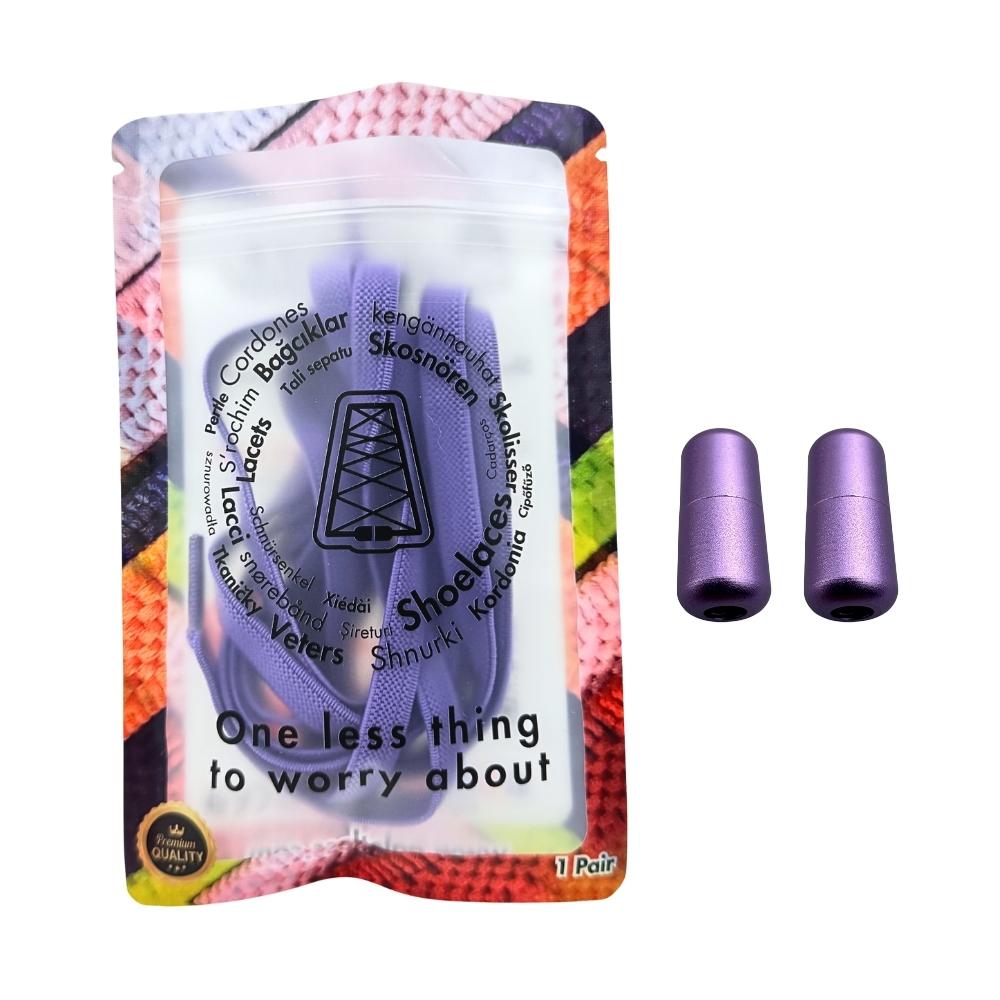 Elastische veters zonder strikken plat 9mm metalen draai capsule paars in luxe verpakking