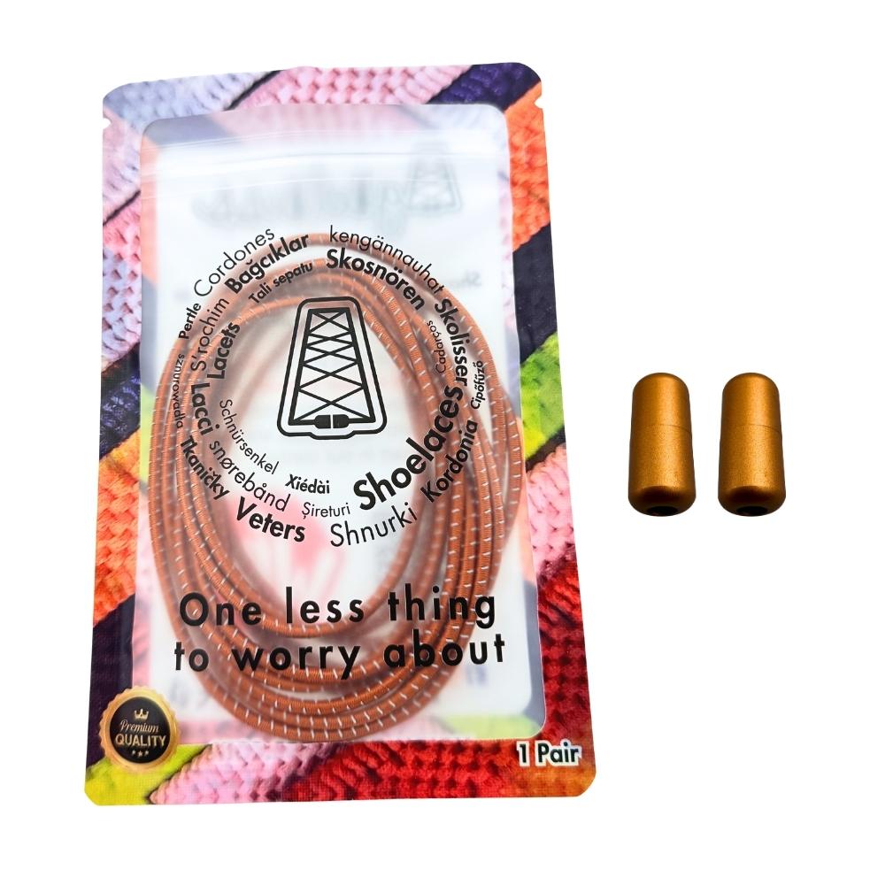 Elastische veters zonder strikken reflecterend 3mm capsule sluiting bronze in luxe verpakking