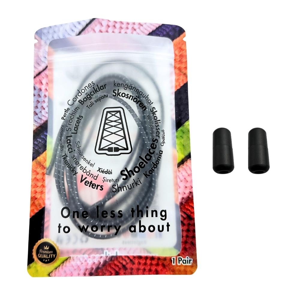 Elastische veters zonder strikken reflecterend 3mm capsule sluiting donkergrijs in luxe verpakking