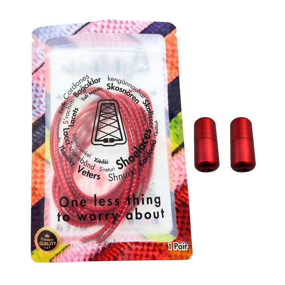 Elastische veters zonder strikken reflecterend 3mm capsule sluiting rood in luxe verpakking