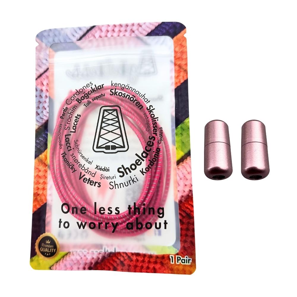 Elastische veters zonder strikken reflecterend 3mm capsule sluiting rozenrood in luxe verpakking