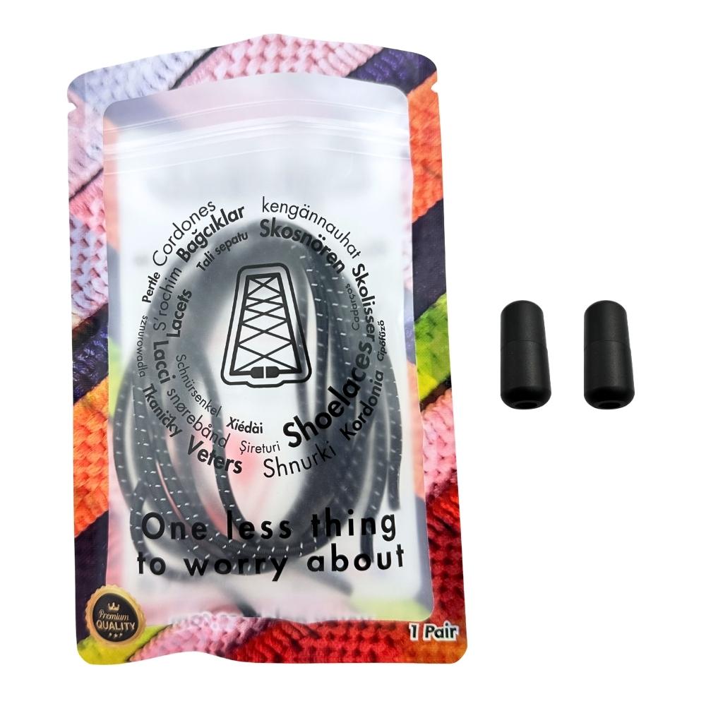 Elastische veters zonder strikken reflecterend 3mm capsule sluiting zwart in luxe verpakking