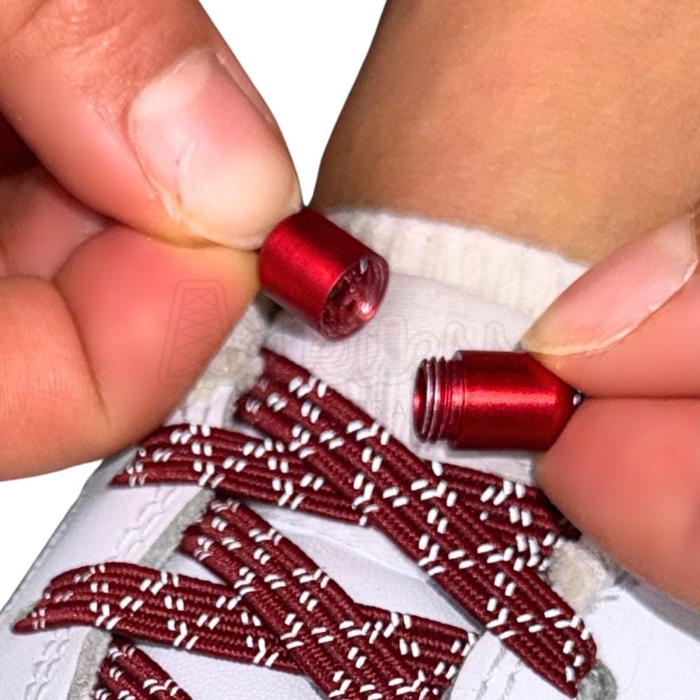 Elastische veters zonder strikken reflecterend 7mm capsule sluiting rozenrood in luxe verpakking