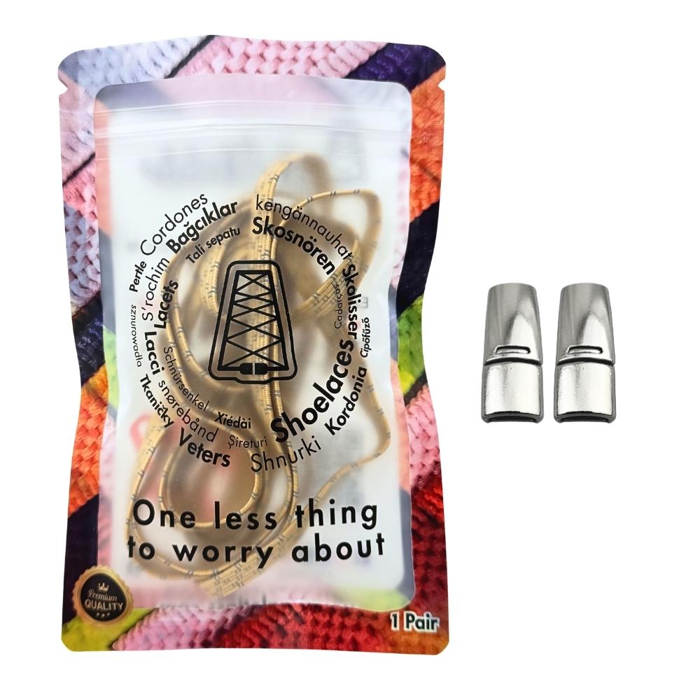 Elastische veters zonder strikken reflecterend 7mm magnetische sluiting khaki in luxe verpakking