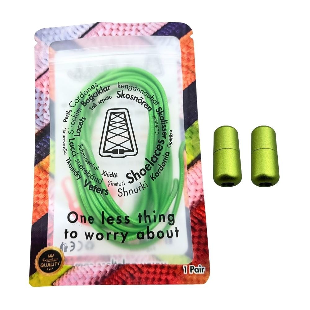 Elastische veters zonder strikken rond 3mm capsule sluiting appelgroen in luxe verpakking