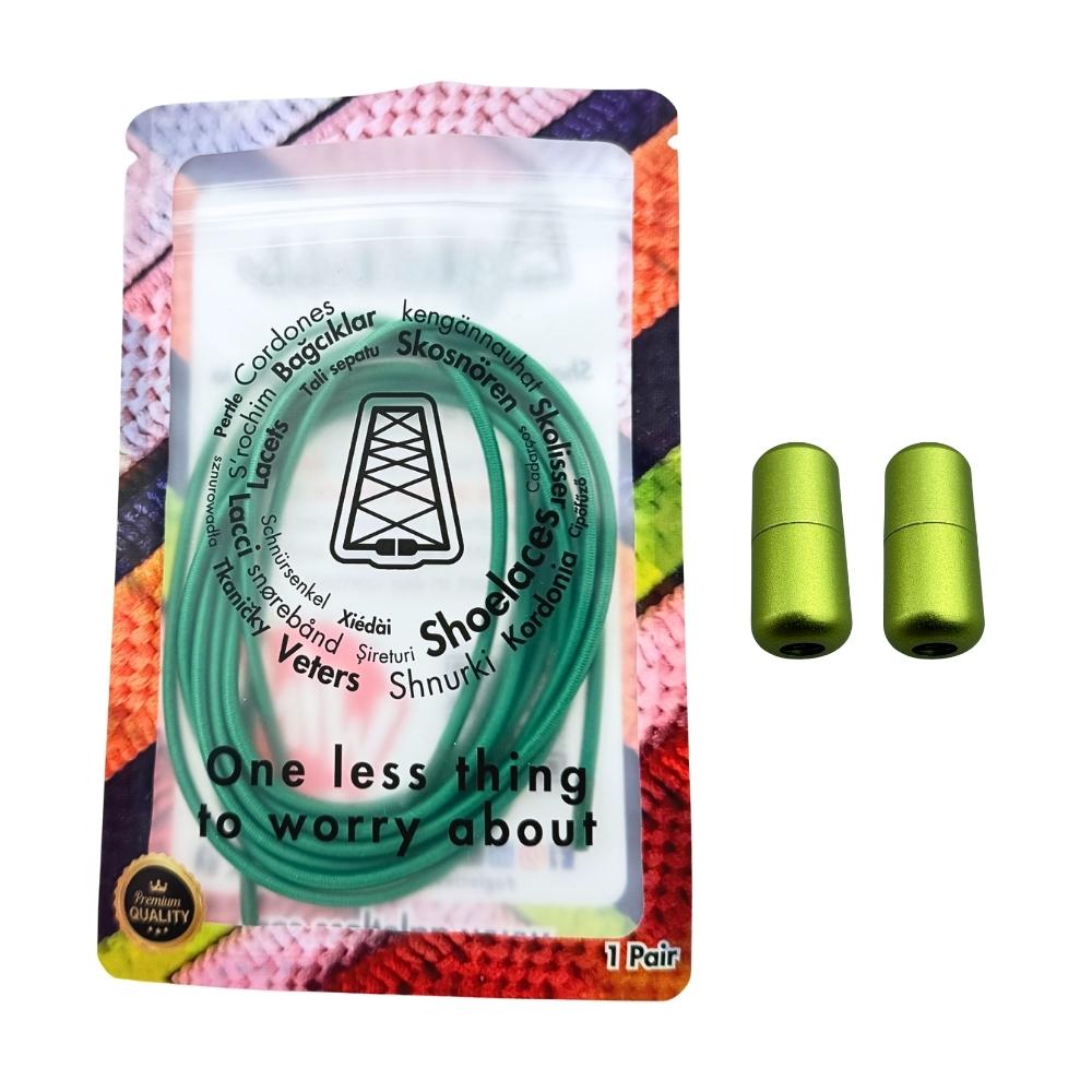 Elastische veters zonder strikken rond 3mm capsule sluiting groen in luxe verpakking