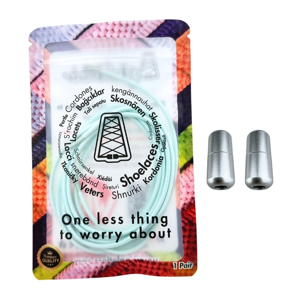 Elastische veters zonder strikken rond 3mm capsule sluiting lichtgroen in luxe verpakking