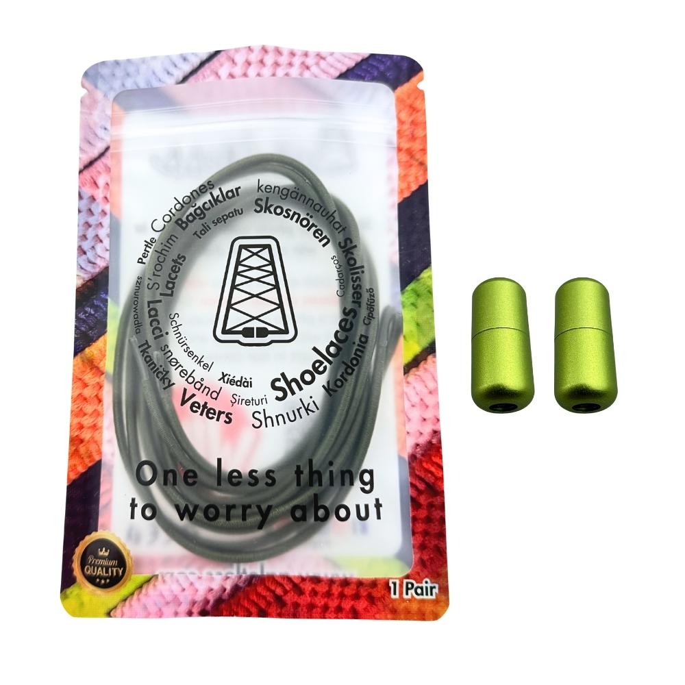 Elastische veters zonder strikken rond 3mm capsule sluiting mosgroen in luxe verpakking