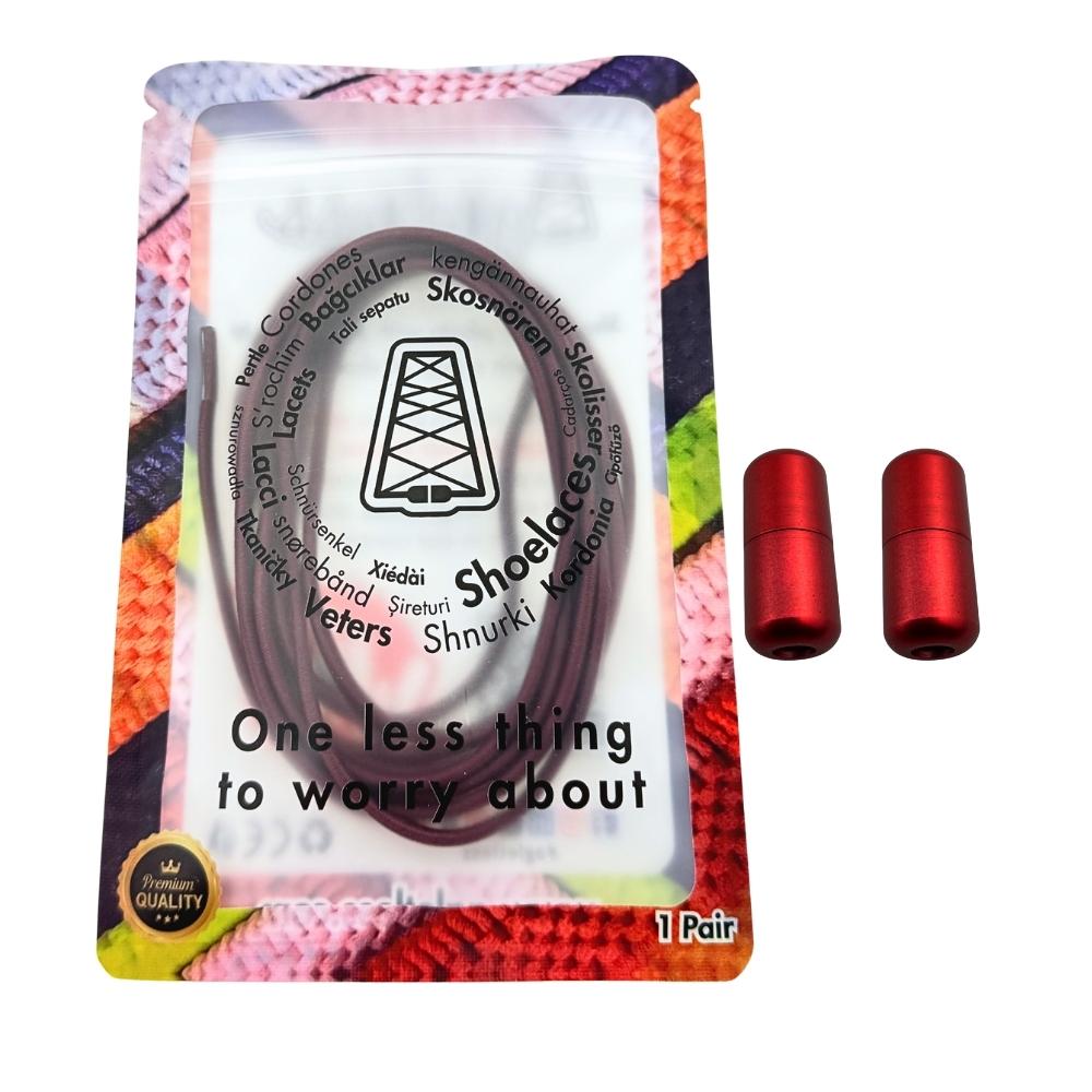 Elastische veters zonder strikken rond 3mm capsule sluiting wijnrood in luxe verpakking