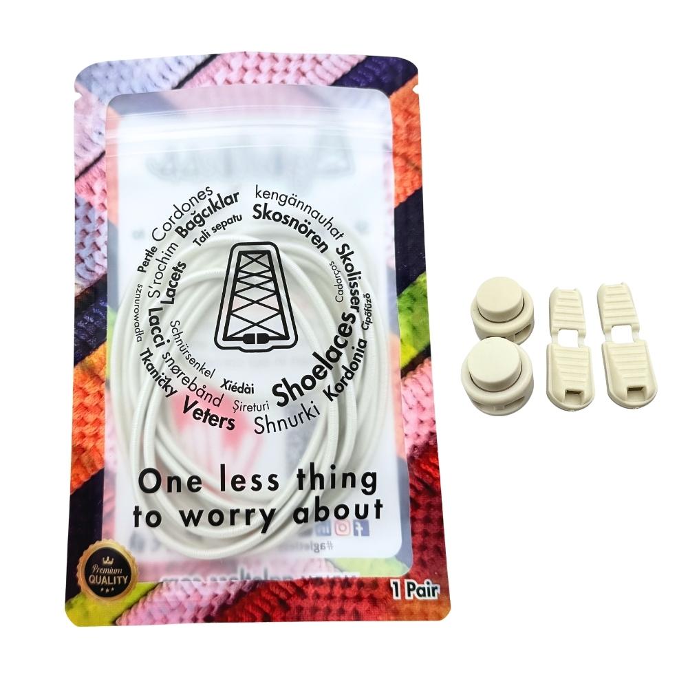 Elastische veters zonder strikken rond 3mm lock sluiting beige in luxe verpakking