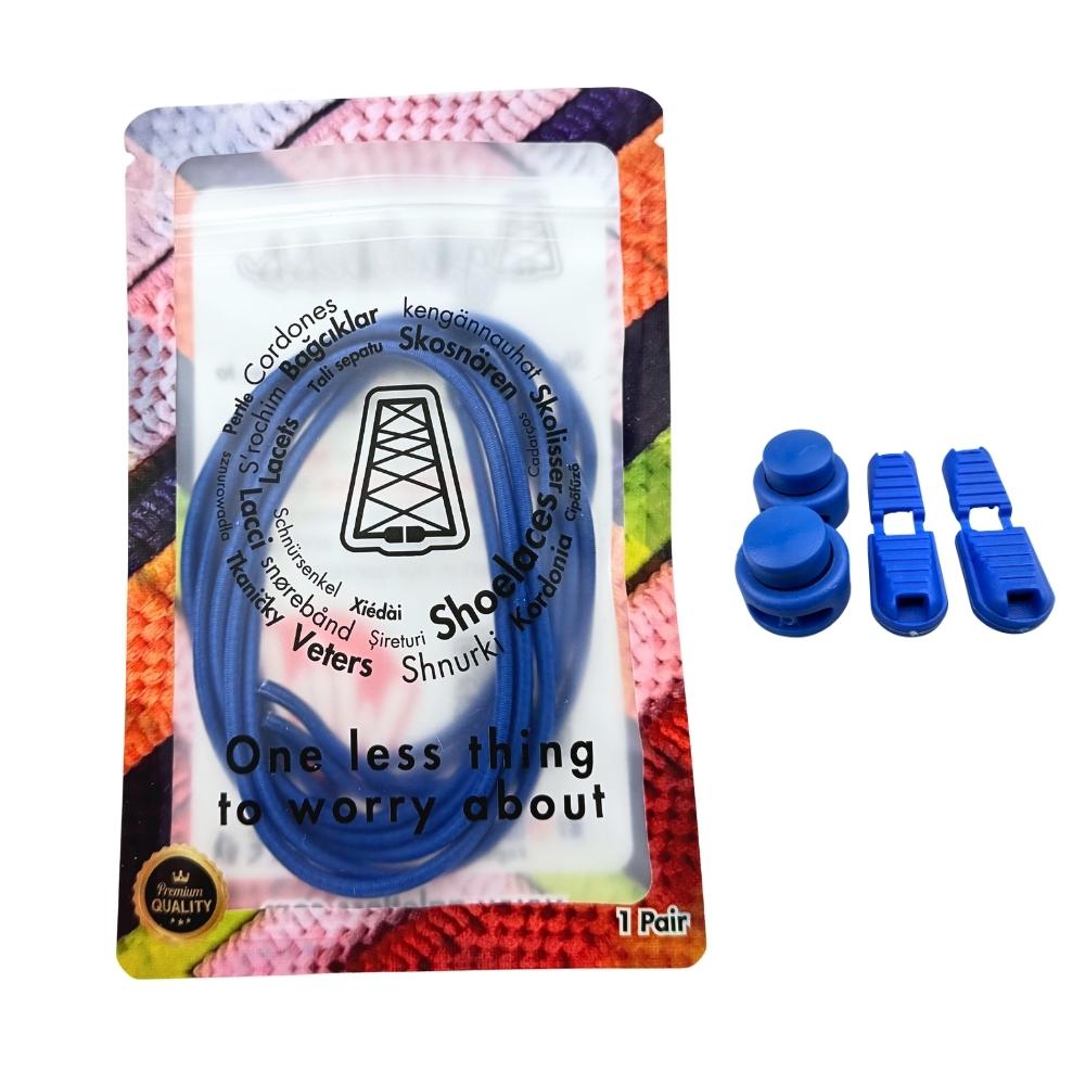 Elastische veters zonder strikken rond 3mm lock sluiting blauw in luxe verpakking