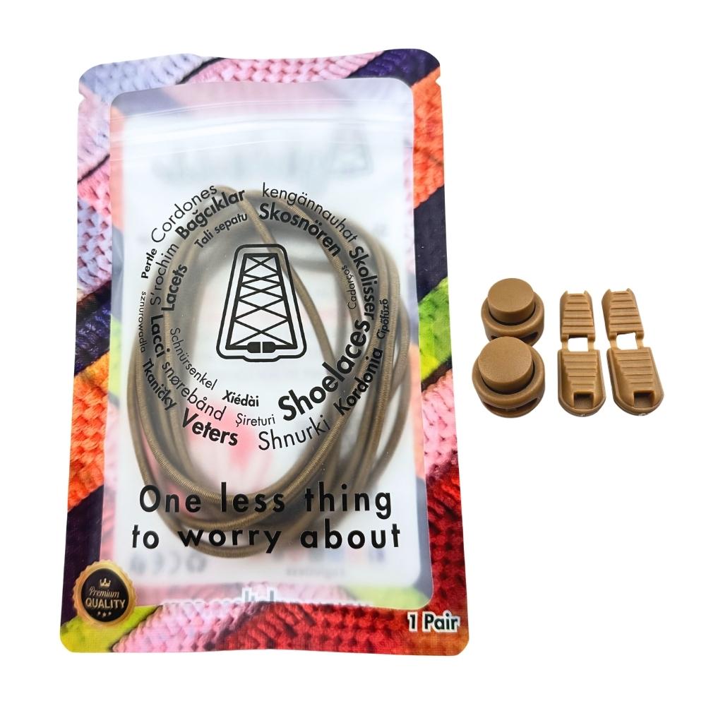 Elastische veters zonder strikken rond 3mm lock sluiting bruin in luxe verpakking