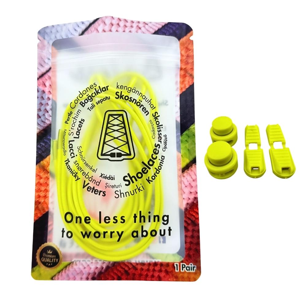 Elastische veters zonder strikken rond 3mm lock sluiting fluorescerend geel in luxe verpakking