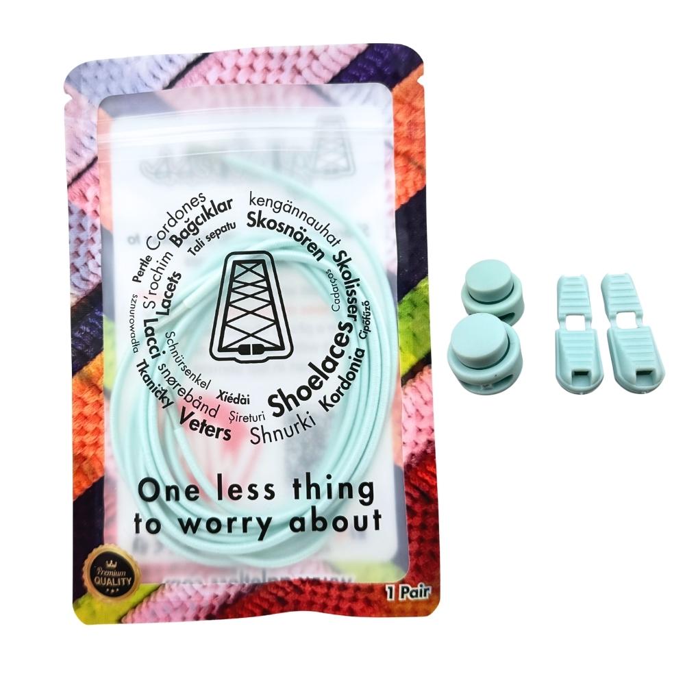 Elastische veters zonder strikken rond 3mm lock sluiting lichtgroen in luxe verpakking