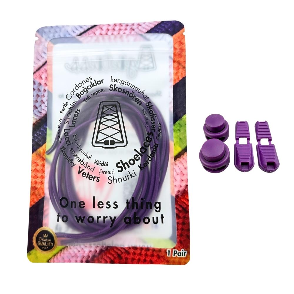 Elastische veters zonder strikken rond 3mm lock sluiting paars in luxe verpakking