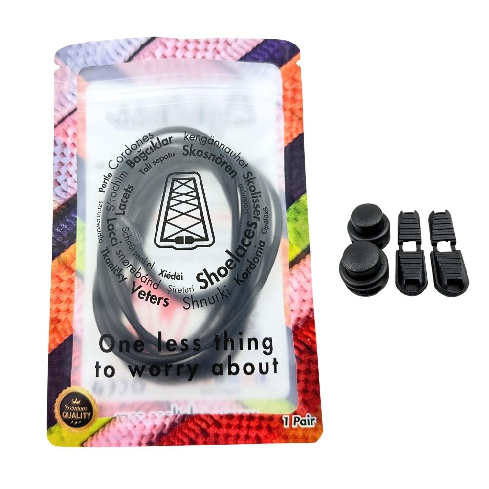 Elastische veters zonder strikken rond 3mm lock sluiting zwart in luxe verpakking