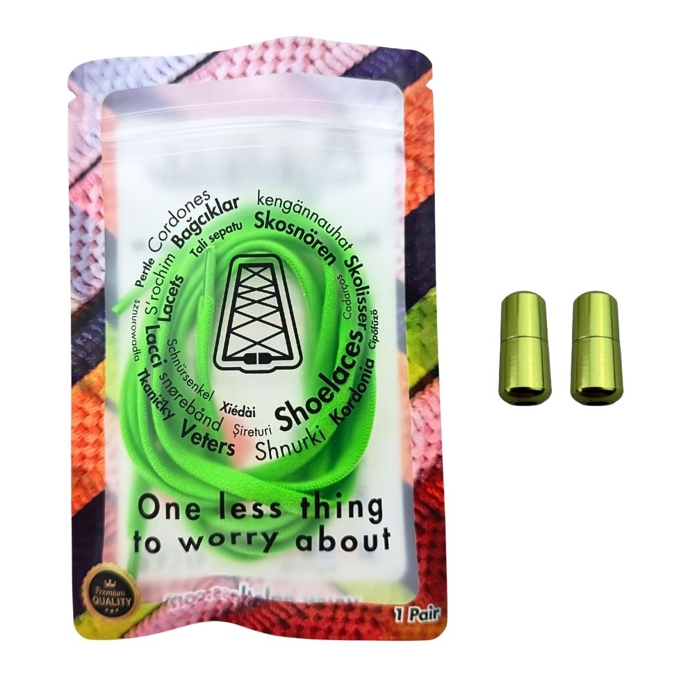 Elastische veters zonder strikken rond 5mm capsule sluiting groen in luxe verpakking