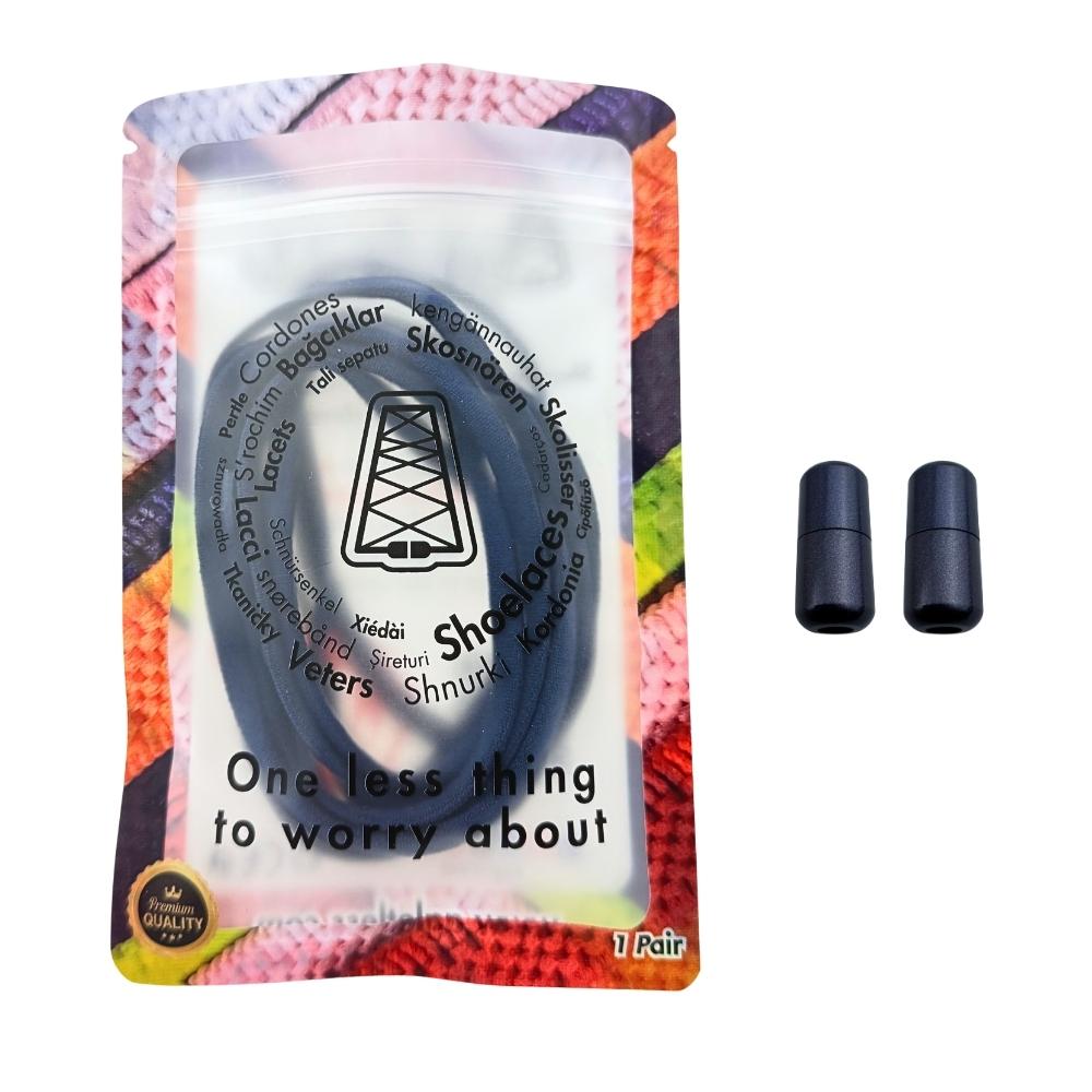 Elastische veters zonder strikken rond 5mm capsule sluiting marineblauw in luxe verpakking