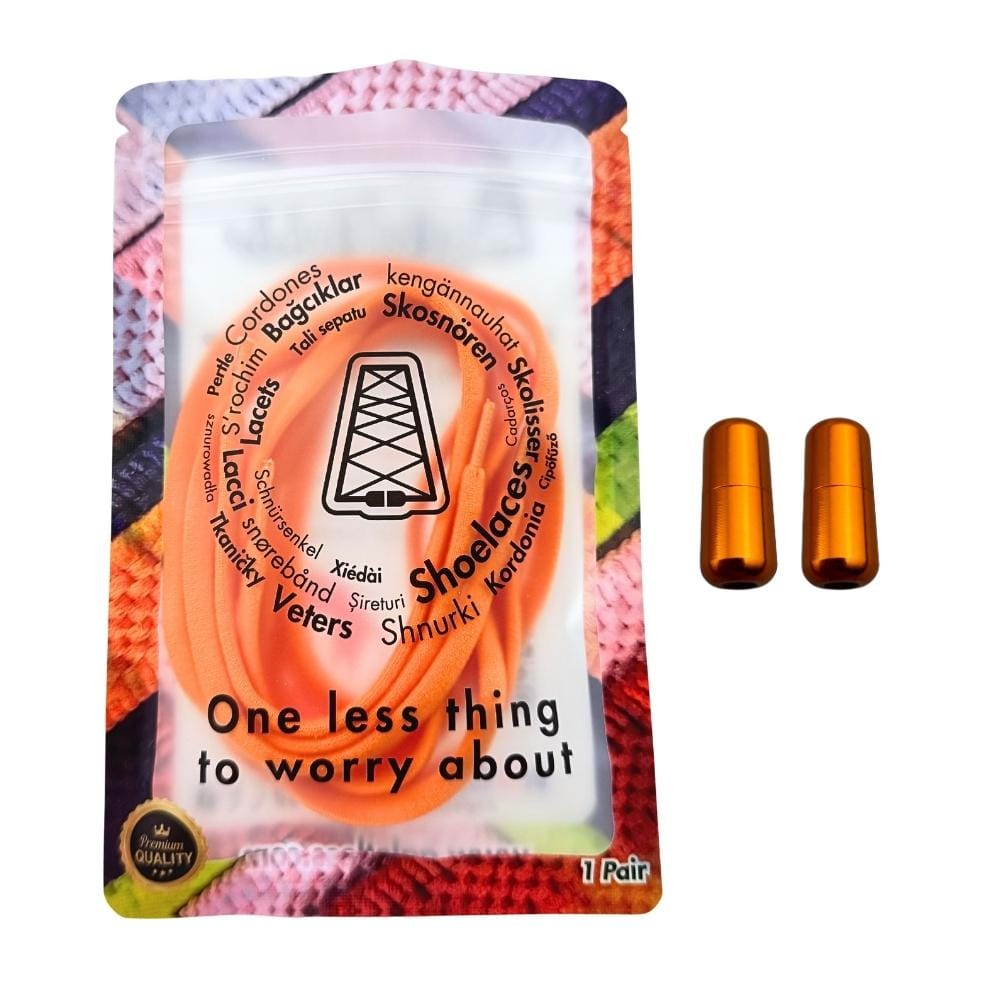 Elastische veters zonder strikken rond 5mm capsule sluiting oranje in luxe verpakking