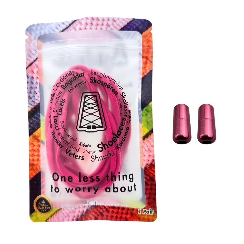 Elastische veters zonder strikken rond 5mm capsule sluiting rozenrood in luxe verpakking