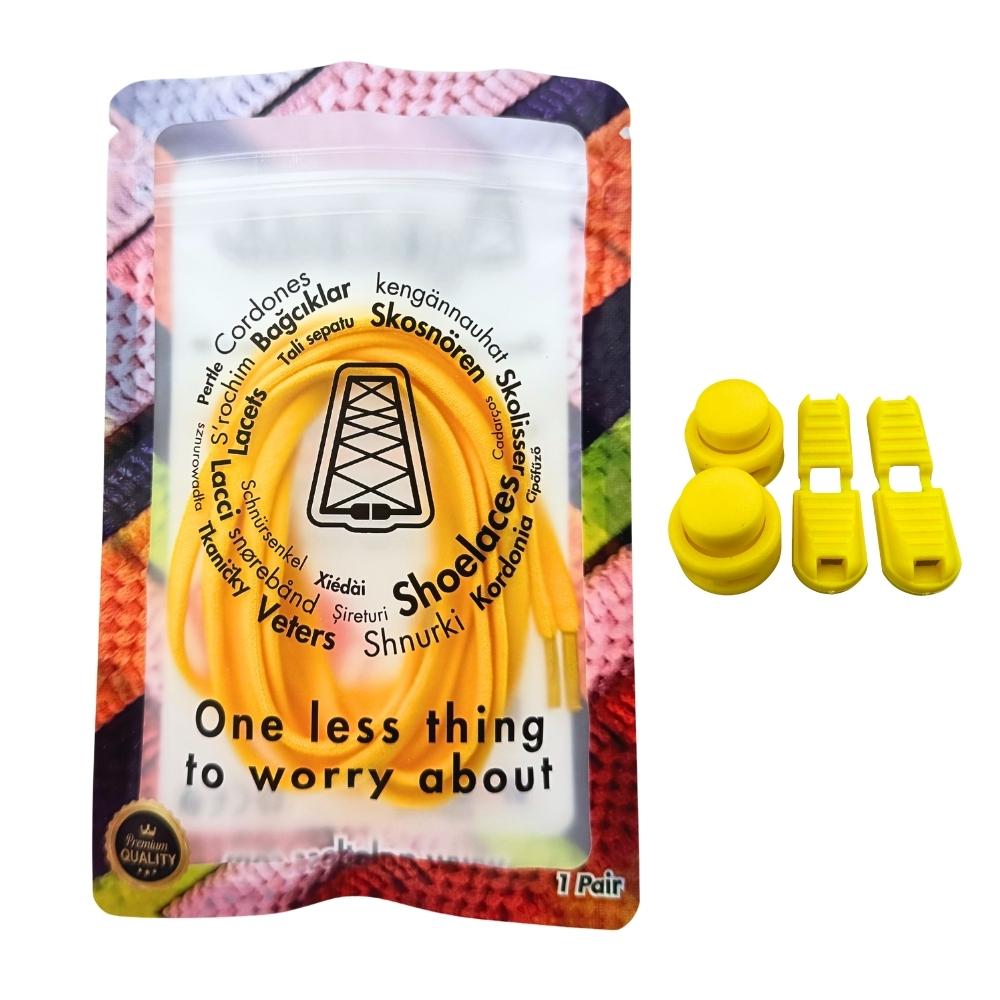 Elastische veters zonder strikken rond 5mm lock sluiting geel in luxe verpakking