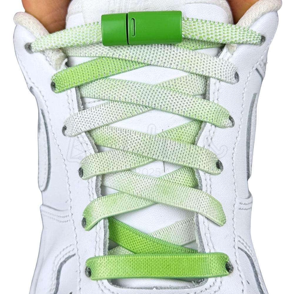 Elastische veters zonder strikken tie-dye 9mm magnetische sluiting appelgroen met stretch uitgerekt