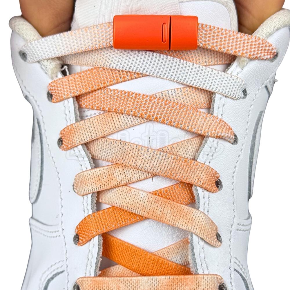 Elastische veters zonder strikken tie-dye 9mm magnetische sluiting oranje met stretch uitgerekt