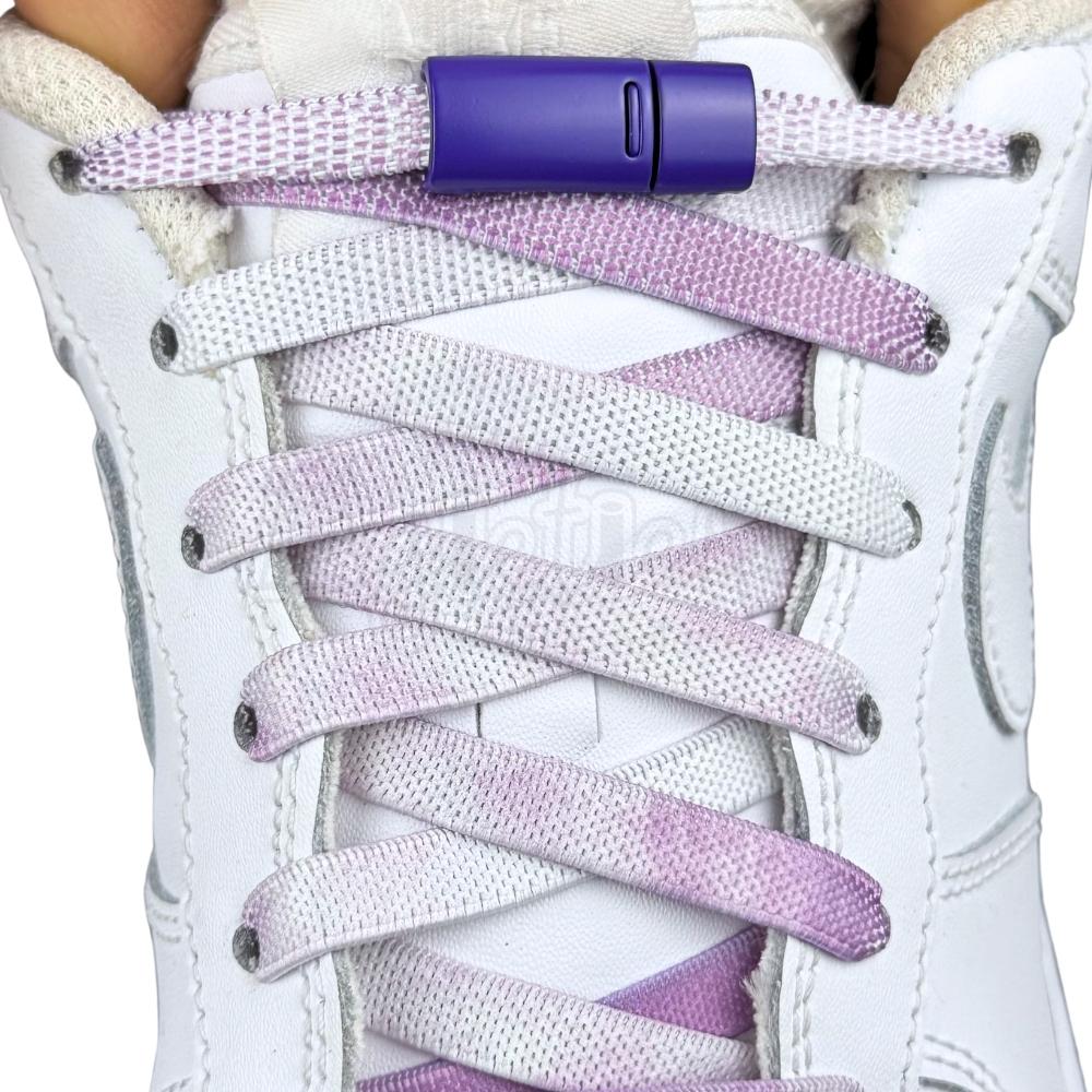 Elastische veters zonder strikken tie-dye 9mm magnetische sluiting paars met stretch uitgerekt