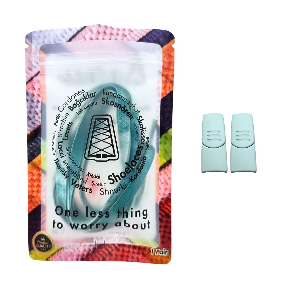 Elastische veters zonder strikken tie-dye 9mm magnetische sluiting turqoise in luxe verpakking