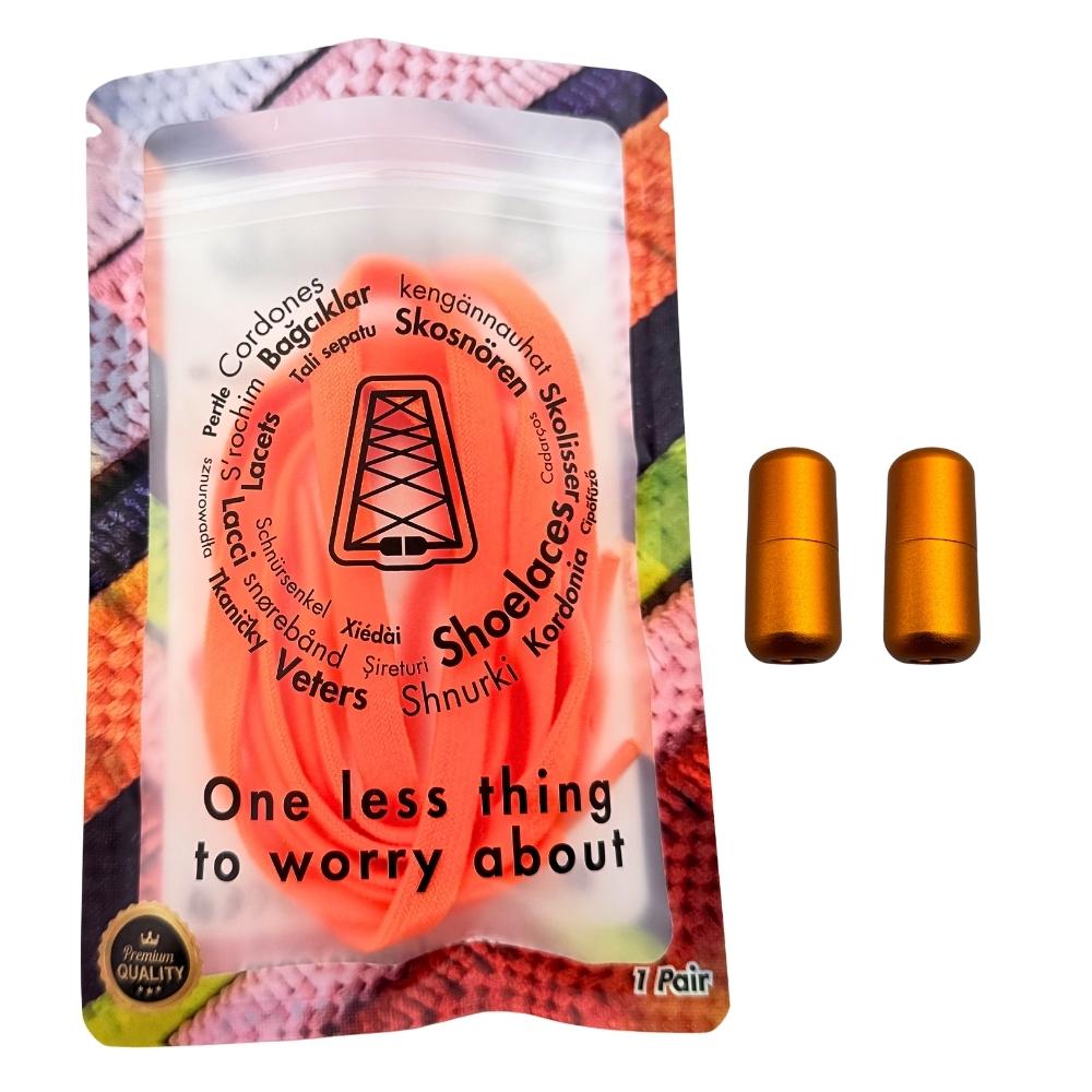 Elastische veters zonder strikken vintage 8mm capsule sluiting oranje in luxe verpakking