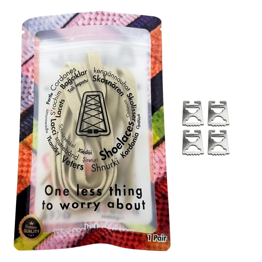 Elastische veters zonder strikken vintage 8mm onzichtbare clipjes beige in luxe verpakking