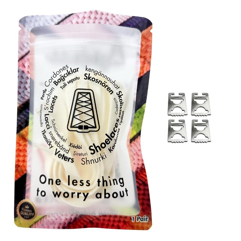 Elastische veters zonder strikken vintage 8mm onzichtbare clipjes gebrokenwit in luxe verpakking