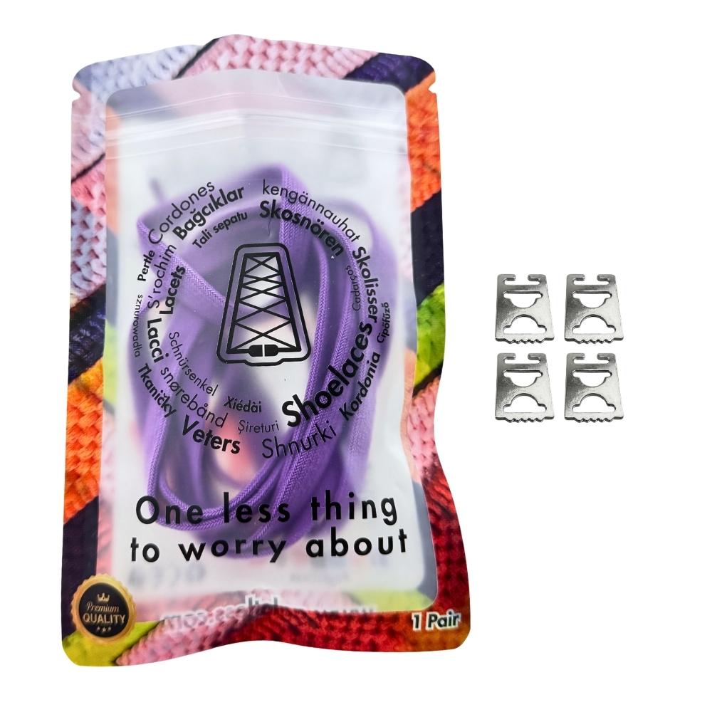 Elastische veters zonder strikken vintage 8mm onzichtbare clipjes paars in luxe verpakking