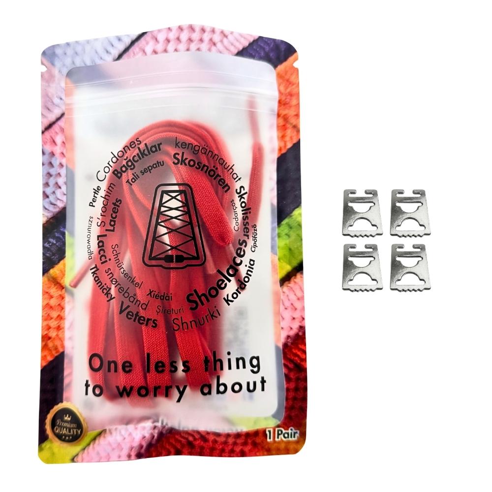 Elastische veters zonder strikken vintage 8mm onzichtbare clipjes rood in luxe verpakking