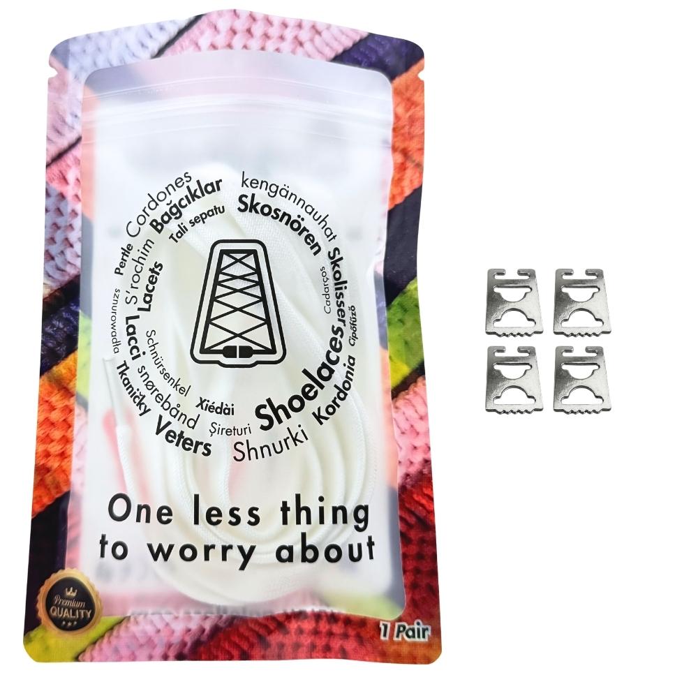 Elastische veters zonder strikken vintage 8mm onzichtbare clipjes wit in luxe verpakking