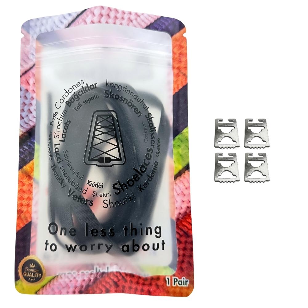 Elastische veters zonder strikken vintage 8mm onzichtbare clipjes zwart in luxe verpakking