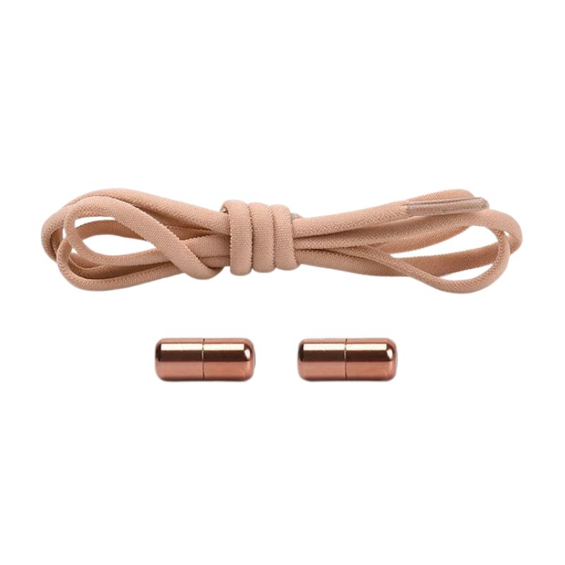 Khaki ronde 5 mm elastische veters met draaicapsule sluitsysteem voor kinderen en volwassenen