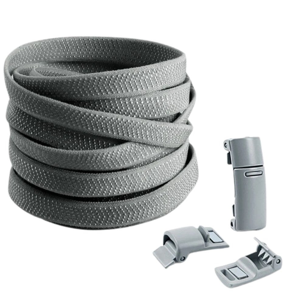 Donkergrijze elastische veters met magneetsluiting, ideaal voor dagelijks gebruik met comfort